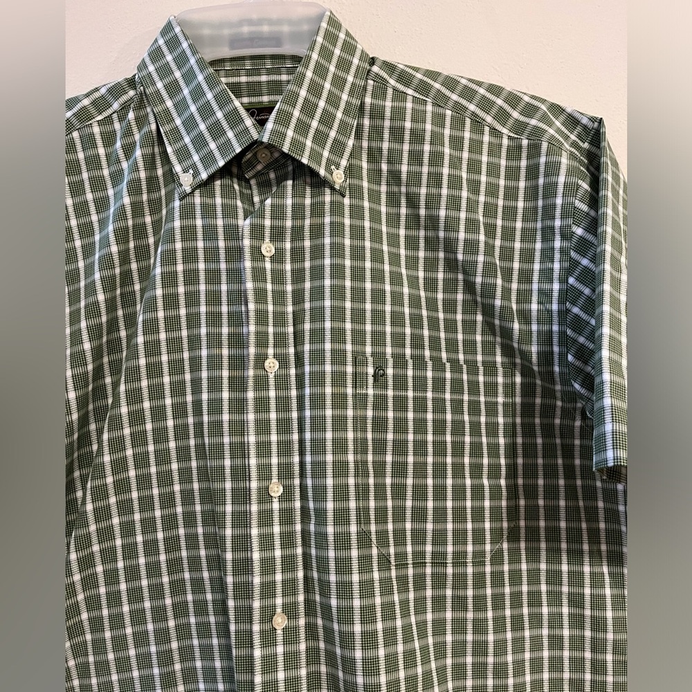 Fernando Pena Short Sleeve Green Squares Cotton Shirt, Sz Medium